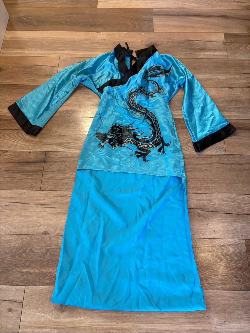 Blue Dragon-Embroidered Satin Dress